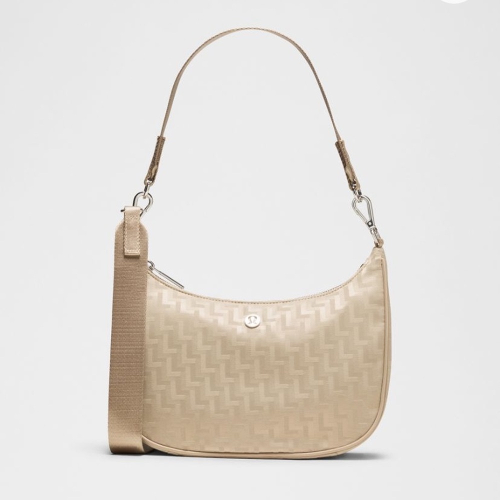 Lululemon Essentials Tan Monogram Shoulder Bag, Geo pattern jacquard sheer oak